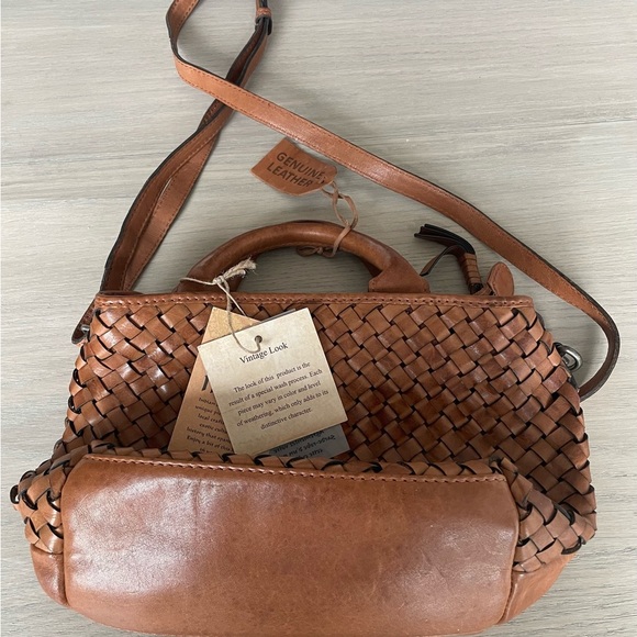 Weaver Leather Crossbody Bag Brown Vintage Handcrafted In India - Picture 10 of 11